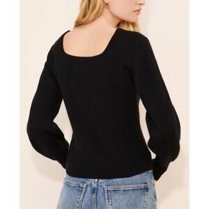 Madewell Soft Wool-Blend Square-Neck Pullover Sweater Sz XS Black Blouson Sleeve